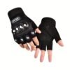 Black Steel Knuckle Half-Finger Motorcycle Riding Gloves