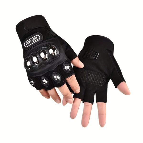 Black Steel Knuckle Half-Finger Motorcycle Riding Gloves