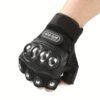 Black Steel Knuckle Half-Finger Motorcycle Riding Gloves