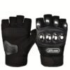 Black Steel Knuckle Half-Finger Motorcycle Riding Gloves