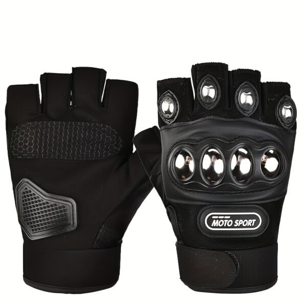 Black Steel Knuckle Half-Finger Motorcycle Riding Gloves