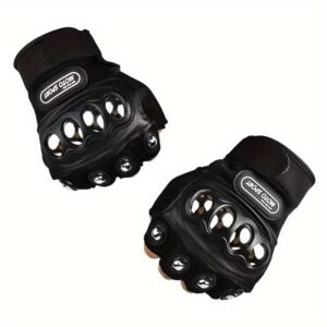 Black Steel Knuckle Half-Finger Motorcycle Riding Gloves
