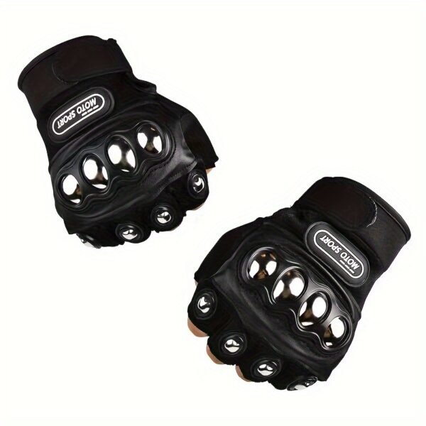 Black Steel Knuckle Half-Finger Motorcycle Riding Gloves
